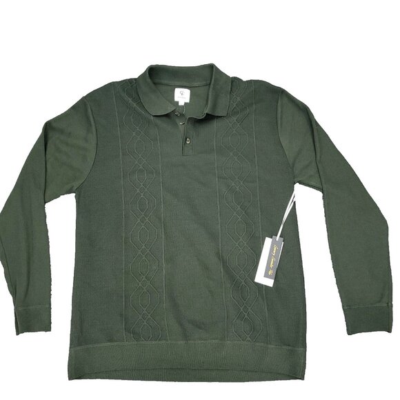 Craft + Flow Sweater Polo Mens Large Green Thyme Cable Knit Long Sleeve - Picture 1 of 11